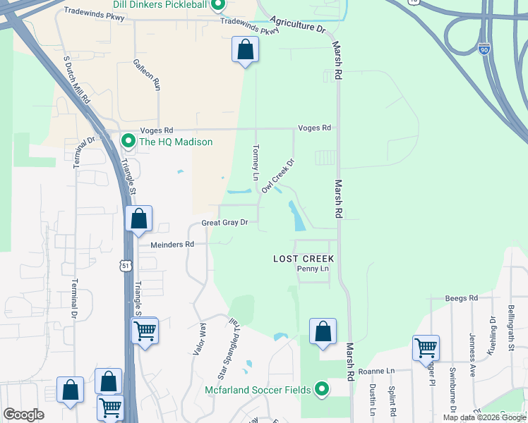 map of restaurants, bars, coffee shops, grocery stores, and more near 4209 Owl Creek Drive in Madison