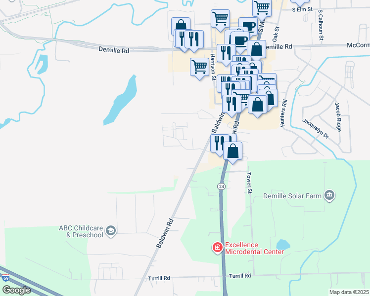 map of restaurants, bars, coffee shops, grocery stores, and more near 1000 Baldwin Road in Lapeer