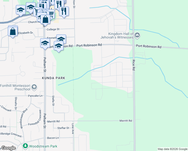 map of restaurants, bars, coffee shops, grocery stores, and more near Steve Bauer Trail in Pelham