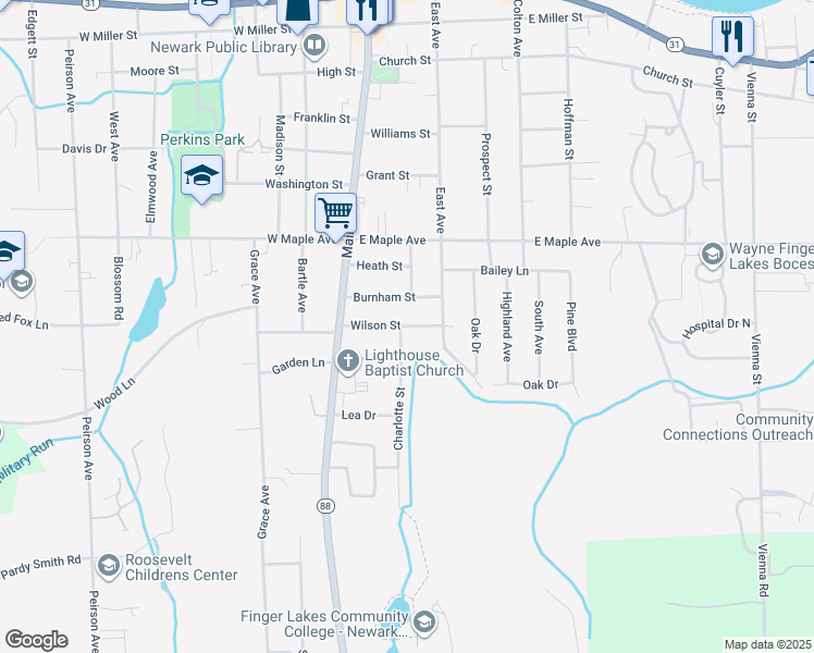 map of restaurants, bars, coffee shops, grocery stores, and more near 203 Wilson Street in Newark