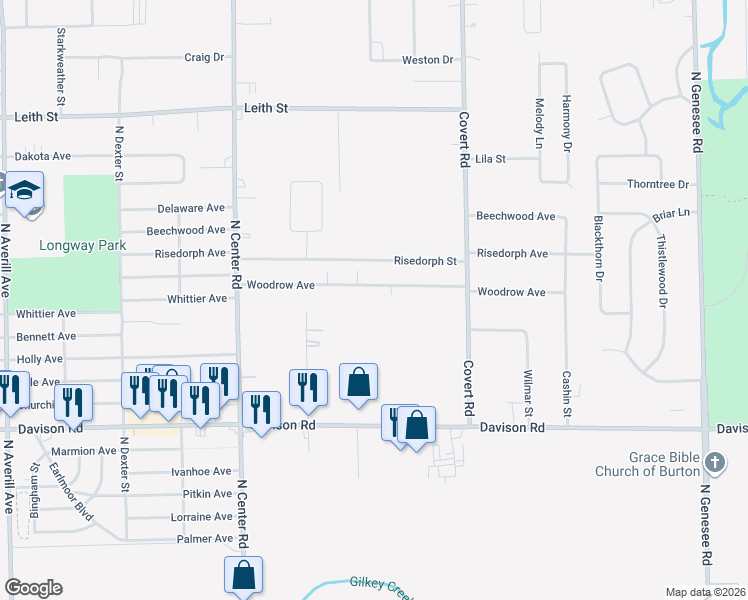 map of restaurants, bars, coffee shops, grocery stores, and more near 4158 Woodrow Avenue in Burton