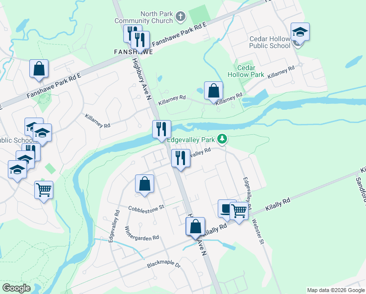 map of restaurants, bars, coffee shops, grocery stores, and more near 177 Edgevalley Road in London