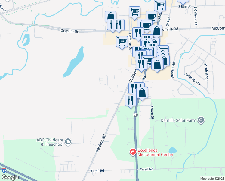 map of restaurants, bars, coffee shops, grocery stores, and more near 1000 Baldwin Road in Lapeer