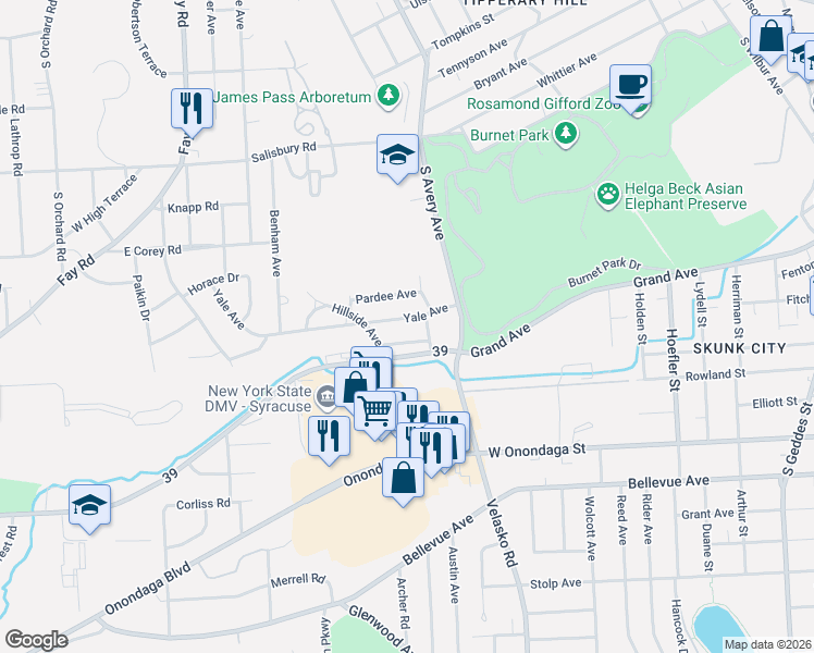 map of restaurants, bars, coffee shops, grocery stores, and more near in Onondaga County