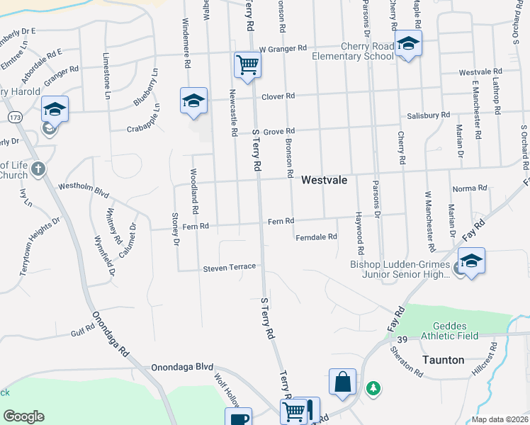 map of restaurants, bars, coffee shops, grocery stores, and more near in Syracuse