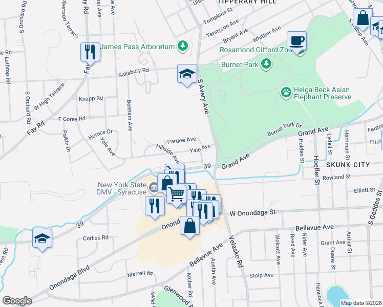 map of restaurants, bars, coffee shops, grocery stores, and more near in Onondaga County