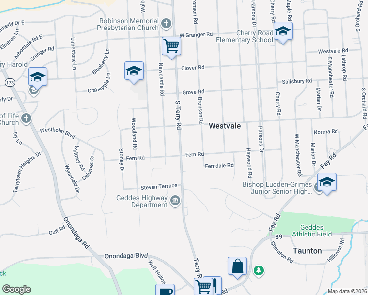 map of restaurants, bars, coffee shops, grocery stores, and more near in Syracuse