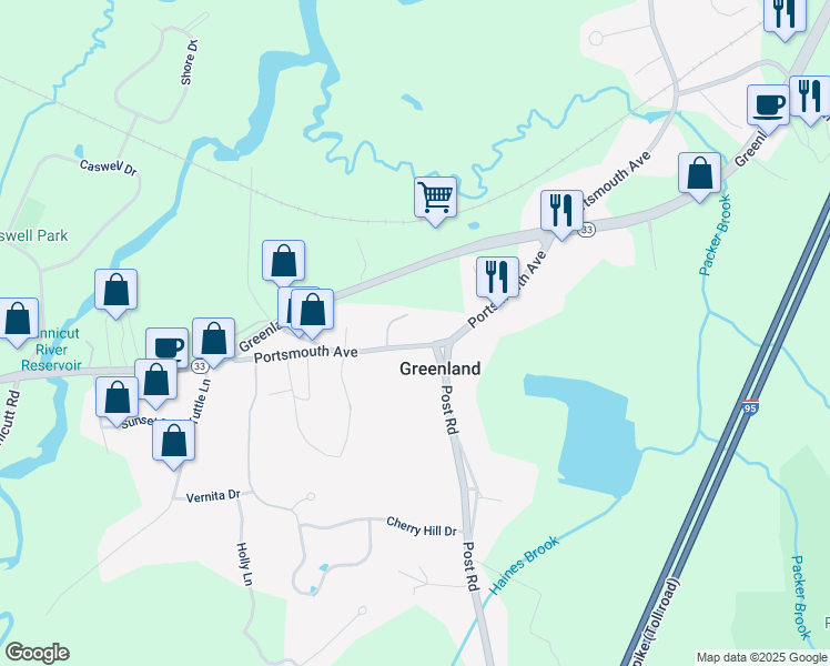 map of restaurants, bars, coffee shops, grocery stores, and more near 488 Portsmouth Avenue in Greenland