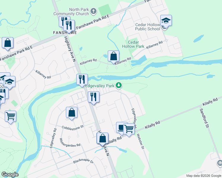 map of restaurants, bars, coffee shops, grocery stores, and more near 177 Edgevalley Road in London