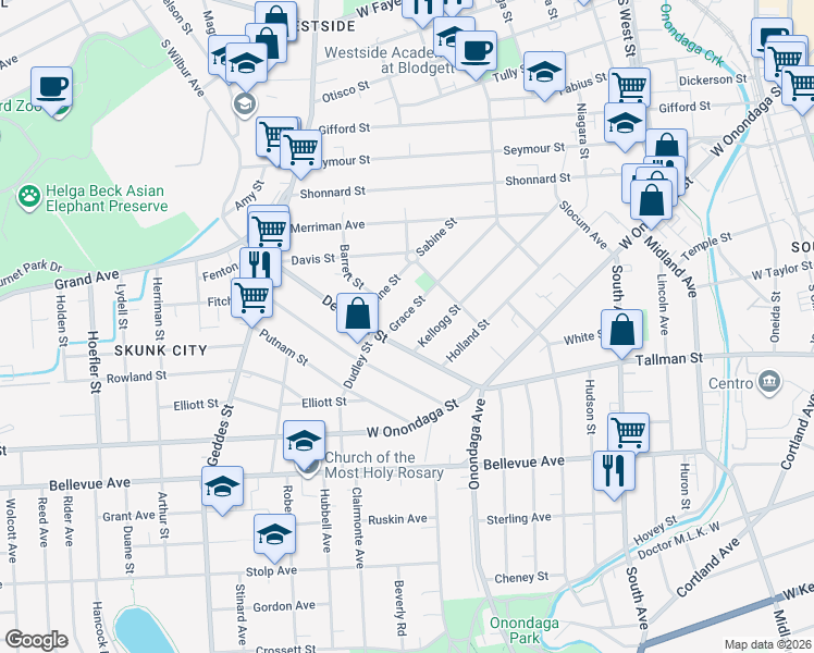 map of restaurants, bars, coffee shops, grocery stores, and more near in Syracuse