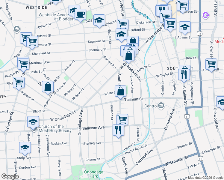 map of restaurants, bars, coffee shops, grocery stores, and more near 706 Tallman Street in Syracuse