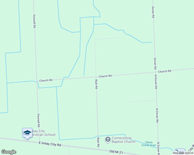 map of restaurants, bars, coffee shops, grocery stores, and more near 7525 Church Road in Imlay City