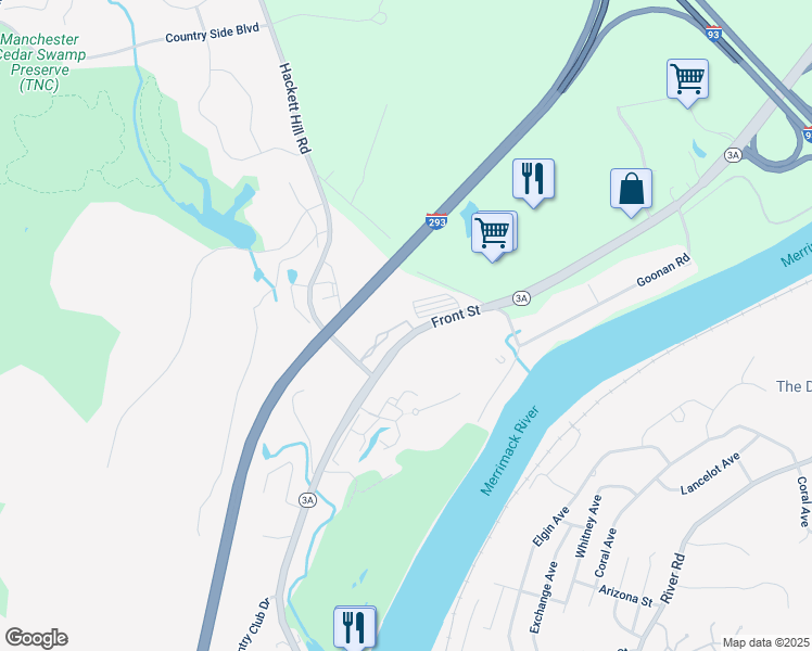 map of restaurants, bars, coffee shops, grocery stores, and more near 153 Bemis Savoie Road in Manchester