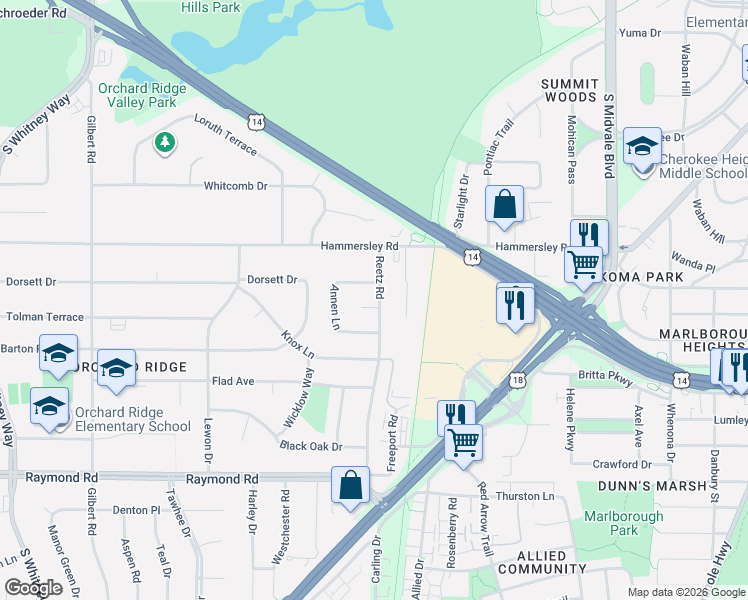 map of restaurants, bars, coffee shops, grocery stores, and more near 4906 Paul Avenue in Madison