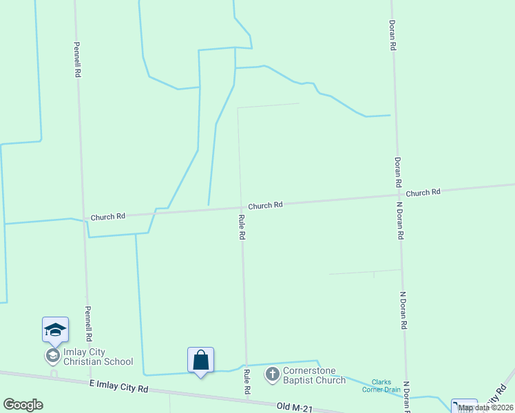 map of restaurants, bars, coffee shops, grocery stores, and more near 7525 Church Road in Imlay City