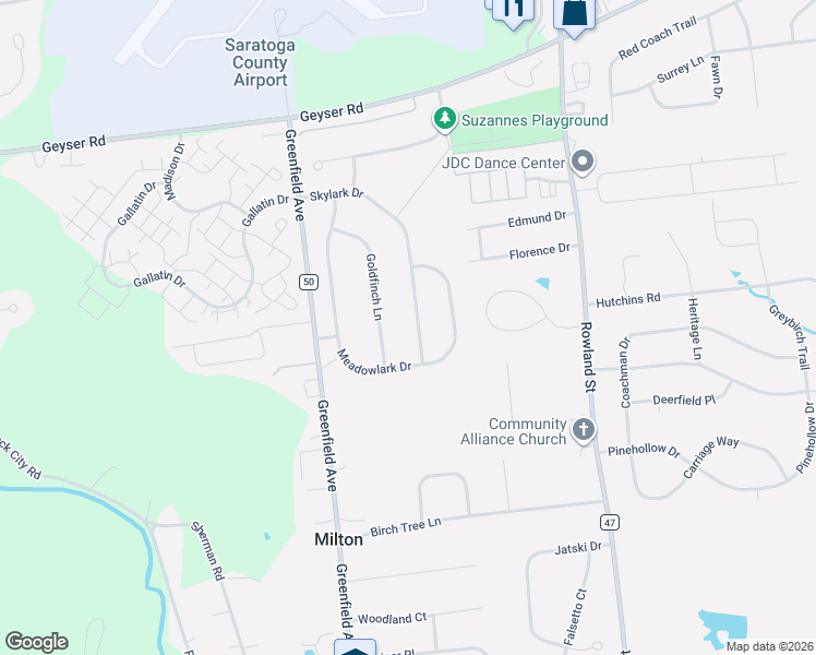 map of restaurants, bars, coffee shops, grocery stores, and more near 137 Goldfinch Lane in Ballston Spa