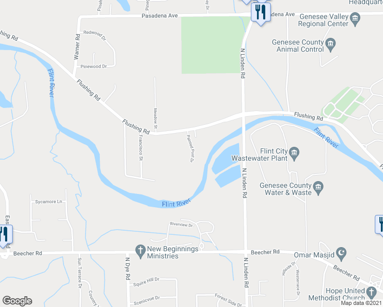 map of restaurants, bars, coffee shops, grocery stores, and more near 2164 Painted Post Drive in Flushing