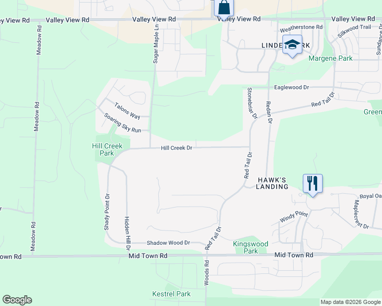 map of restaurants, bars, coffee shops, grocery stores, and more near 9606 Hill Creek Drive in Verona