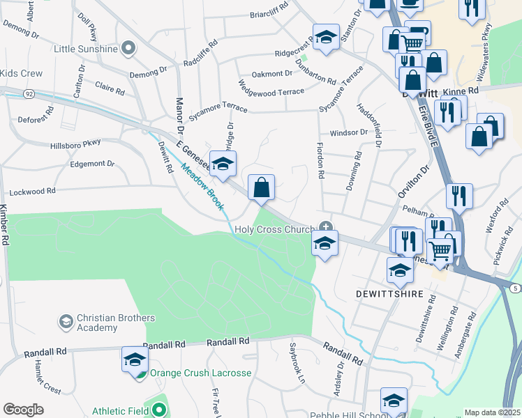 map of restaurants, bars, coffee shops, grocery stores, and more near 4004 East Genesee Street in Syracuse