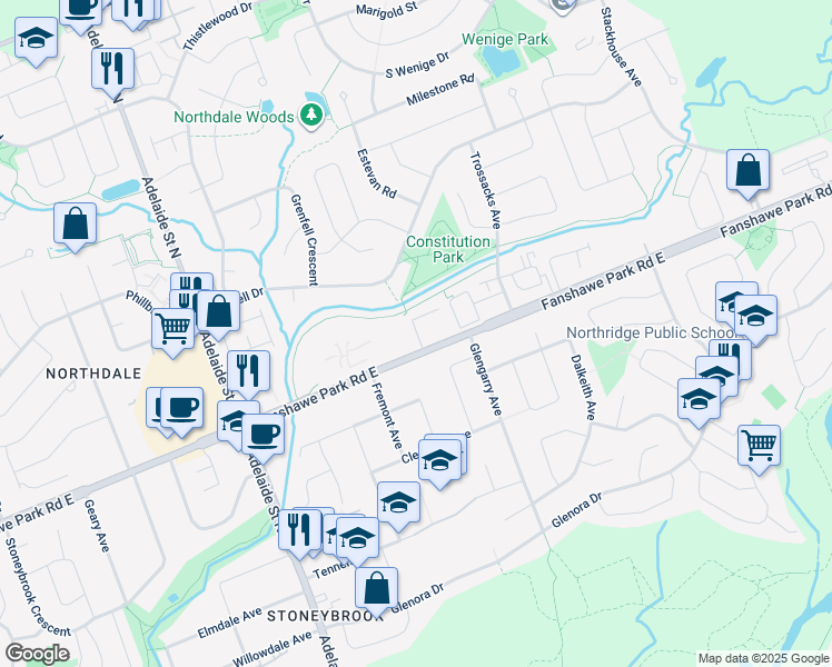 map of restaurants, bars, coffee shops, grocery stores, and more near Unnamed Road in London