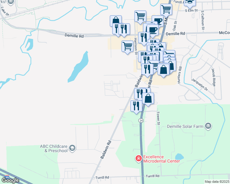 map of restaurants, bars, coffee shops, grocery stores, and more near 944 Baldwin Road in Lapeer