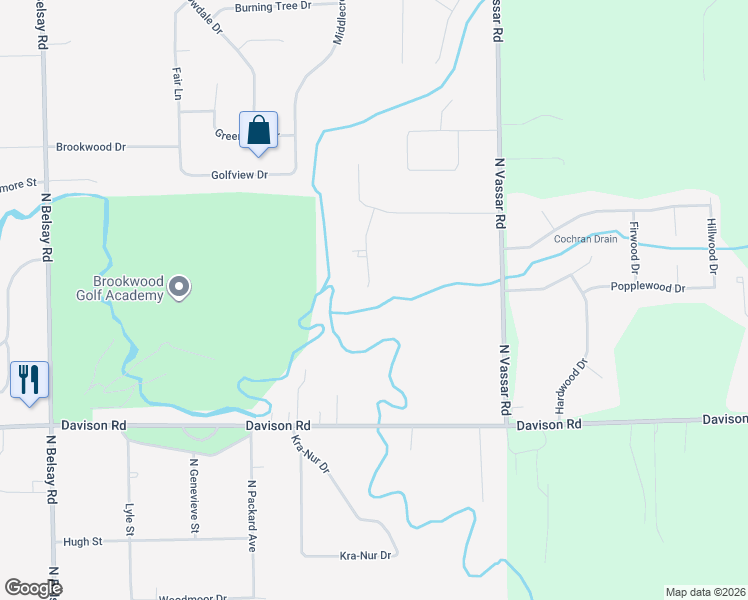 map of restaurants, bars, coffee shops, grocery stores, and more near 2218 Ridgemoor Court in Burton
