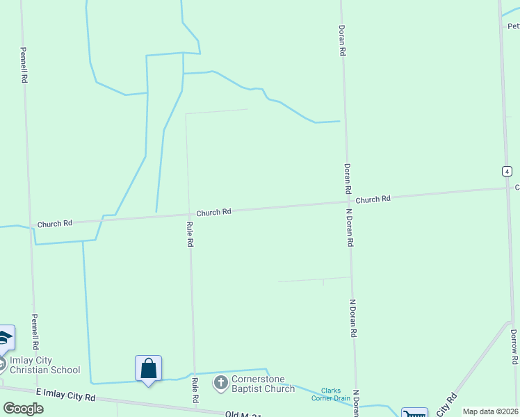 map of restaurants, bars, coffee shops, grocery stores, and more near 7611 Church Road in Imlay City