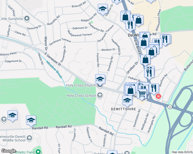 map of restaurants, bars, coffee shops, grocery stores, and more near 105 Fiordon Road in Syracuse