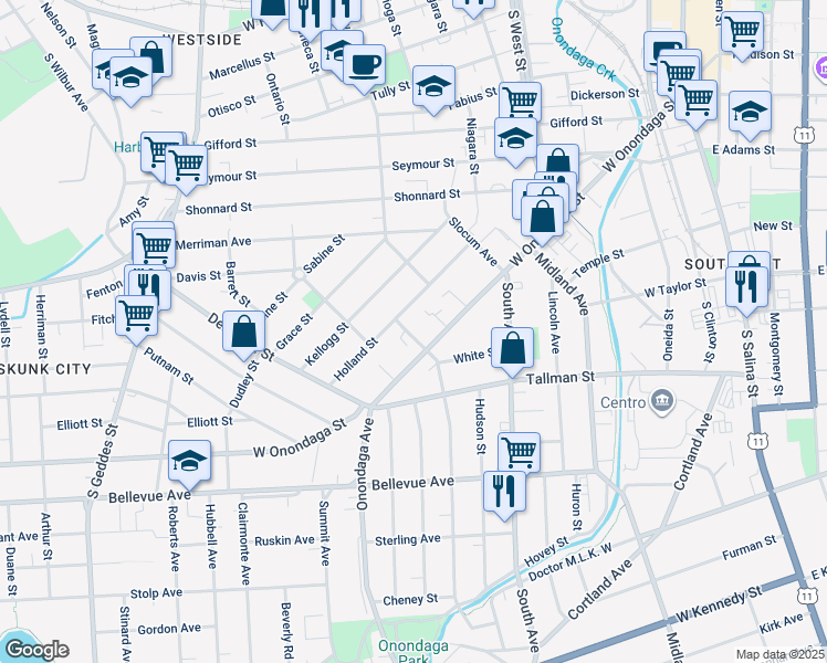map of restaurants, bars, coffee shops, grocery stores, and more near 233-35 Holland Street in Syracuse