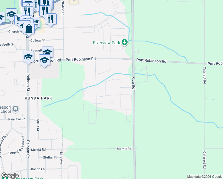 map of restaurants, bars, coffee shops, grocery stores, and more near 46 Samuel Avenue in Thorold