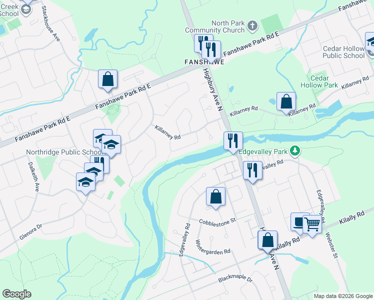 map of restaurants, bars, coffee shops, grocery stores, and more near 33 Benson Crescent in London