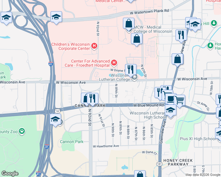 map of restaurants, bars, coffee shops, grocery stores, and more near 618 North 90th Street in Milwaukee