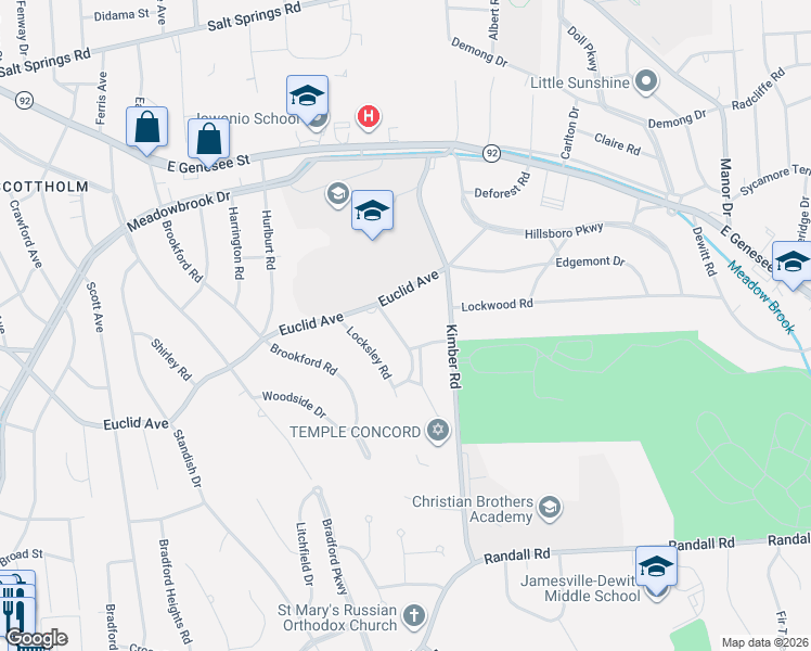 map of restaurants, bars, coffee shops, grocery stores, and more near 2400 Euclid Avenue in Syracuse