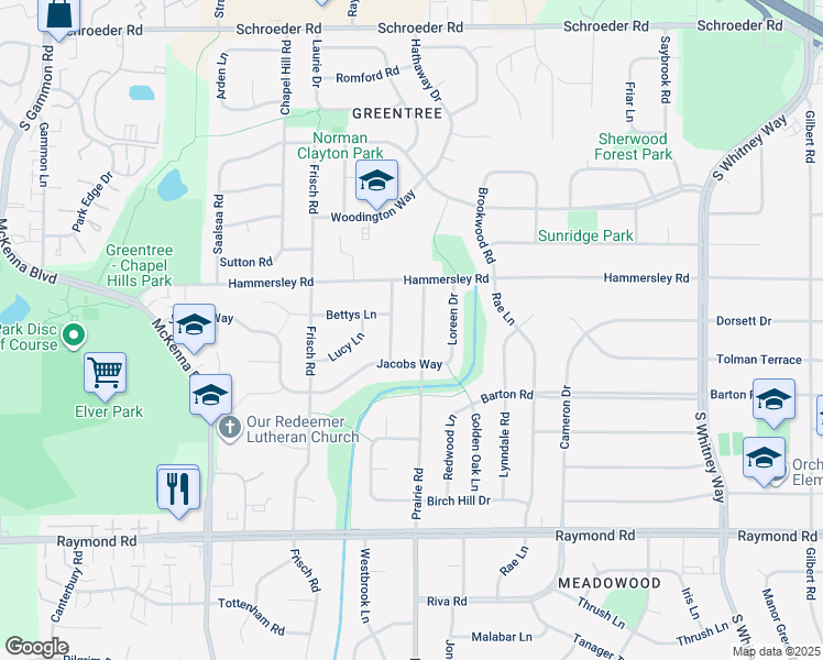 map of restaurants, bars, coffee shops, grocery stores, and more near 1401 Prairie Road in Madison