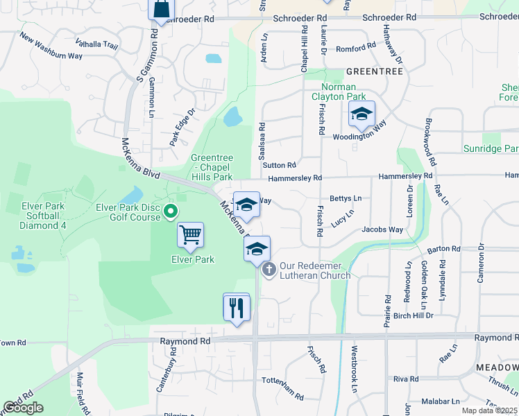 map of restaurants, bars, coffee shops, grocery stores, and more near 6701 Jacobs Way in Madison