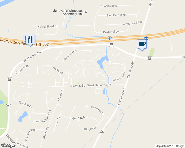 map of restaurants, bars, coffee shops, grocery stores, and more near 151 Countess Dr in West Henrietta