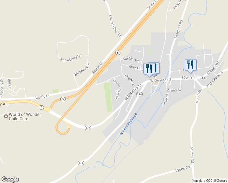 map of restaurants, bars, coffee shops, grocery stores, and more near 107&109 Glade Ridge Drive in Camillus