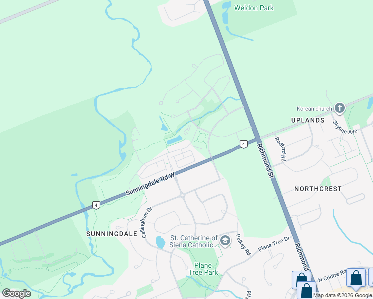 map of restaurants, bars, coffee shops, grocery stores, and more near 247 Callaway Road in London