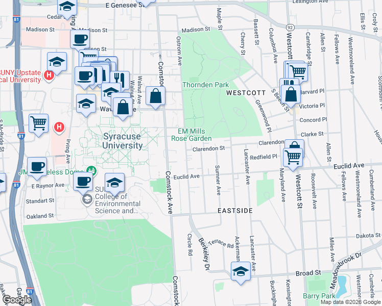 map of restaurants, bars, coffee shops, grocery stores, and more near in Syracuse