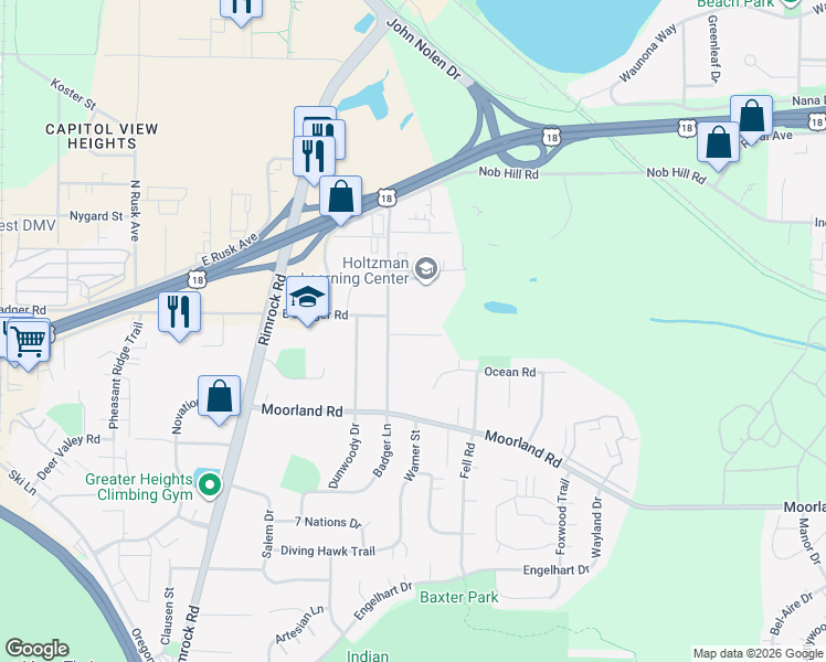 map of restaurants, bars, coffee shops, grocery stores, and more near 390 Munn Road in Madison