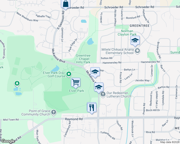 map of restaurants, bars, coffee shops, grocery stores, and more near 1313 McKenna Boulevard in Madison