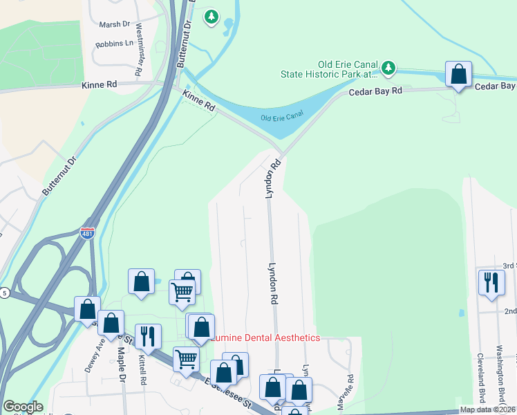 map of restaurants, bars, coffee shops, grocery stores, and more near 65 Lyndon Road in Fayetteville
