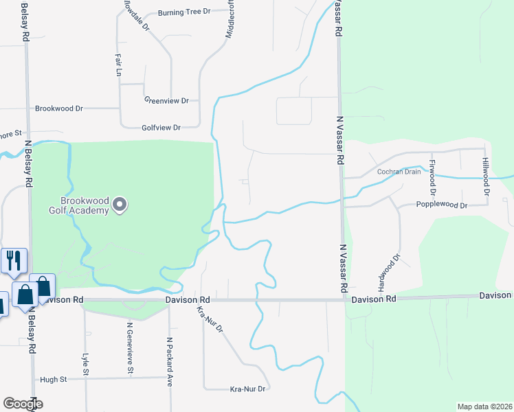 map of restaurants, bars, coffee shops, grocery stores, and more near 2218 Ridgemoor Court in Burton