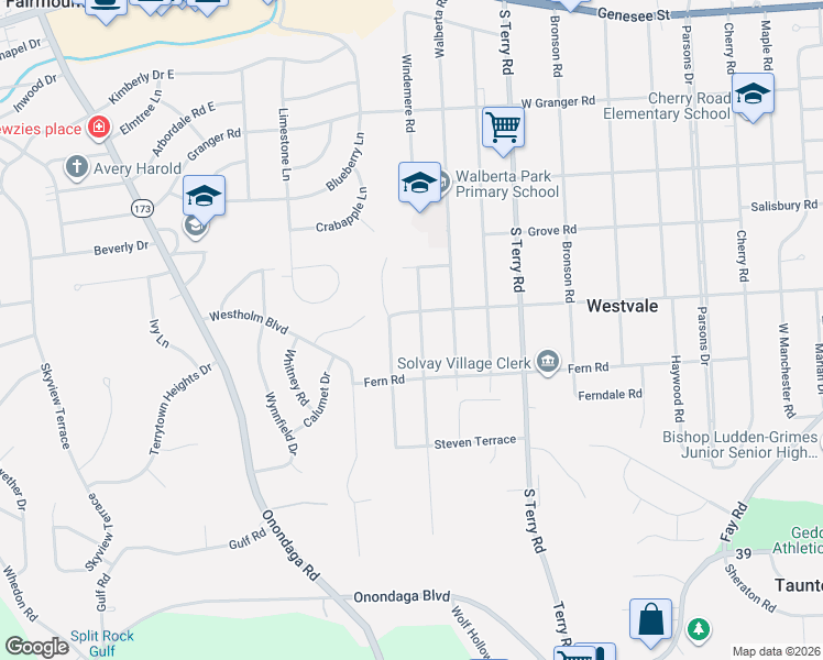 map of restaurants, bars, coffee shops, grocery stores, and more near 202 Woodland Road in Syracuse