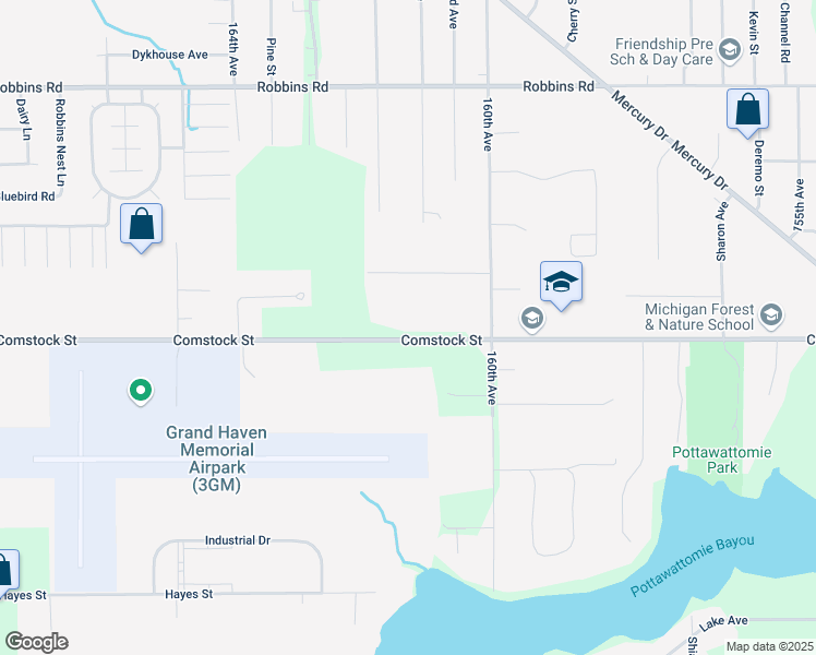 map of restaurants, bars, coffee shops, grocery stores, and more near 16105 Comstock Street in Grand Haven