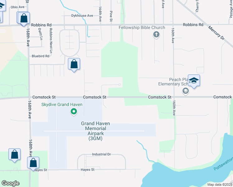 map of restaurants, bars, coffee shops, grocery stores, and more near 16315 Comstock Street in Grand Haven