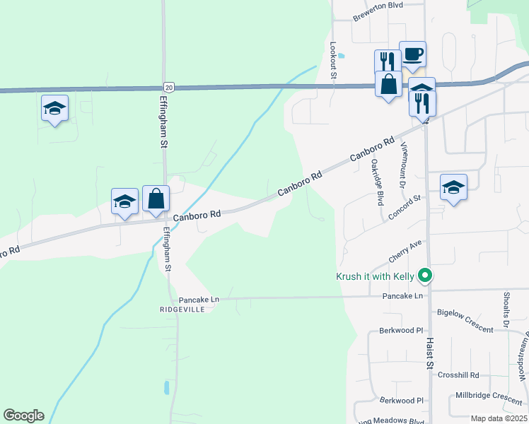 map of restaurants, bars, coffee shops, grocery stores, and more near 250 Canboro Road in Pelham