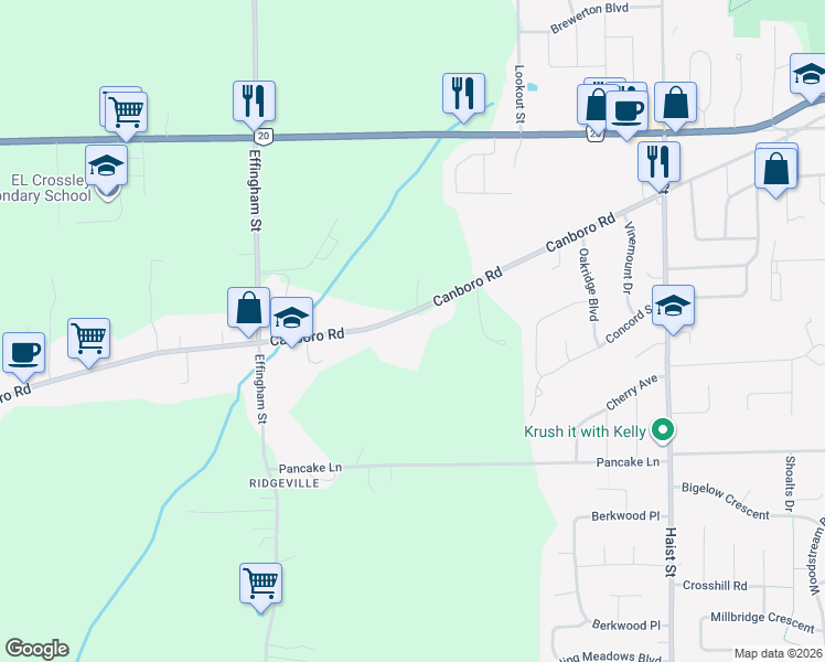 map of restaurants, bars, coffee shops, grocery stores, and more near 250 Canboro Road in Pelham