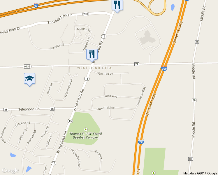 map of restaurants, bars, coffee shops, grocery stores, and more near 306 Alverstone Way in West Henrietta