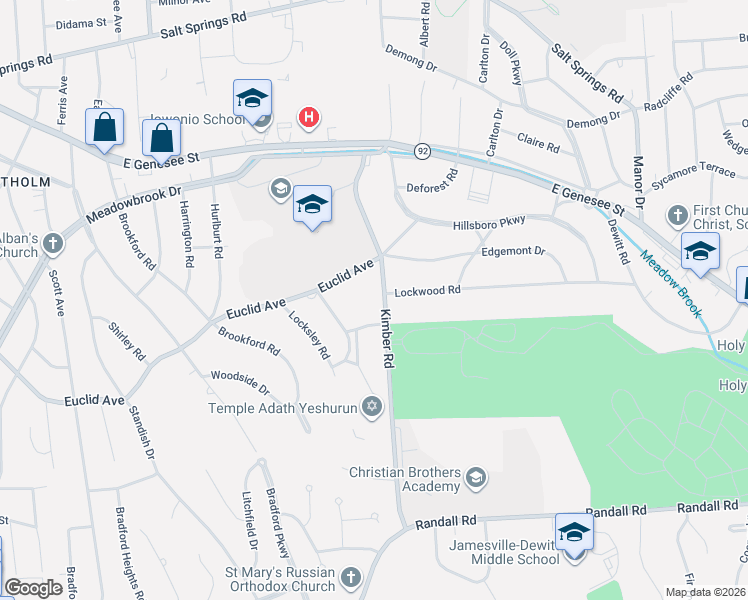 map of restaurants, bars, coffee shops, grocery stores, and more near 317 Kimber Road in Syracuse
